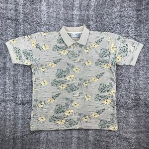 OP Ocean Pacific Men's Large Polo Shirt Tropical Floral Sailboat Print Cotton